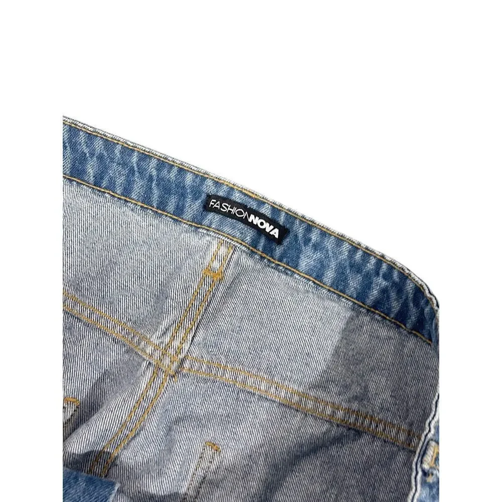 Fashion Nova‎ Destroyed Distressed Straight Leg Jeans Cotton Womens 14